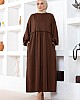 Cepli Salaş Fırfır Detaylı Elbise - Kahverengi
