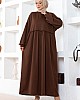 Cepli Salaş Fırfır Detaylı Elbise - Kahverengi
