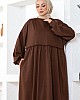 Cepli Salaş Fırfır Detaylı Elbise - Kahverengi