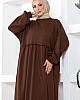Cepli Salaş Fırfır Detaylı Elbise - Kahverengi