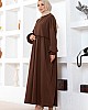Cepli Salaş Fırfır Detaylı Elbise - Kahverengi