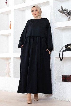 Cepli Salaş Fırfır Detaylı Elbise - Lacivert