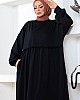 Cepli Salaş Fırfır Detaylı Elbise - Siyah