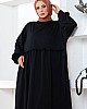 Cepli Salaş Fırfır Detaylı Elbise - Siyah