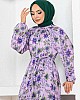 Çiçek Desen Reglan Elbise - Lila