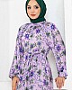 Çiçek Desen Reglan Elbise - Lila