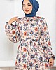 Çiçek Desen Reglan Elbise - Taş