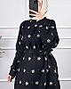 Çiçek Desenli Kışlık Elbise - Siyah