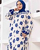 Çiçek Desenli Şerit Detaylı Elbise - Mavi