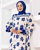 Çiçek Desenli Şerit Detaylı Elbise - Mavi