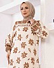 Çiçek Desenli Şerit Detaylı Elbise - Taş