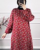 Çiçek Desenli Tensel Elbise - Kırmızı
