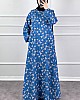 Çiçekli Krep Elbise - Mavi