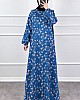 Çiçekli Krep Elbise - Mavi