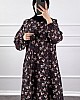 Çiçekli Krep Elbise - Siyah