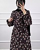 Çiçekli Krep Elbise - Siyah