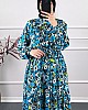 Çiçekli Pamuk Viskon Elbise - Mavi