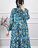 Çiçekli Pamuk Viskon Elbise - Mavi