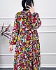 Çiçekli Pamuk Viskon Elbise - Turuncu