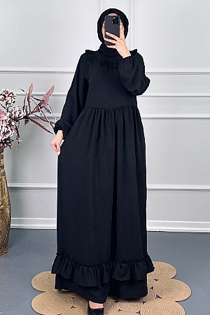 Çift Fırfırlı Elbise - Siyah