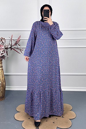 Çıtır Desen Elbise - Mavi