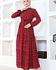 Çıtır Desenli Düğmeli Viskon Elbise - Bordo