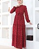 Çıtır Desenli Düğmeli Viskon Elbise - Bordo