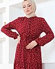 Çıtır Desenli Düğmeli Viskon Elbise - Bordo