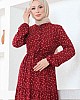 Çıtır Desenli Düğmeli Viskon Elbise - Bordo