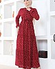 Çıtır Desenli Düğmeli Viskon Elbise - Bordo