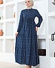 Çıtır Desenli Düğmeli Viskon Elbise - Lacivert