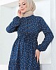 Çıtır Desenli Düğmeli Viskon Elbise - Lacivert