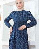 Çıtır Desenli Düğmeli Viskon Elbise - Lacivert
