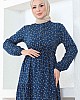 Çıtır Desenli Düğmeli Viskon Elbise - Lacivert