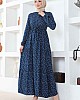 Çıtır Desenli Düğmeli Viskon Elbise - Lacivert