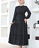 Çıtır Desenli Düğmeli Viskon Elbise - Siyah