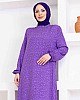 Çıtır Desenli Pamuk Viskon Elbise - Eflatun