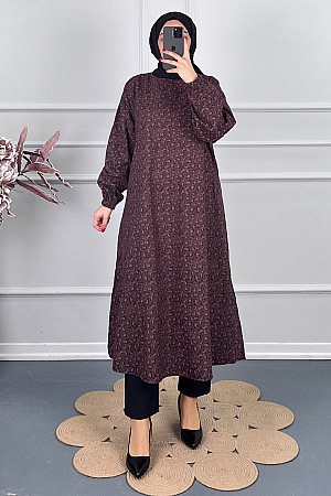 Çıtır Desenli Uzun Tunik - Mürdüm