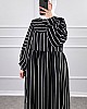 Çizgili İki İplik Elbise - Siyah