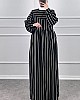 Çizgili İki İplik Elbise - Siyah