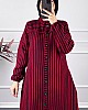 Çizgili Kaşe Pardesü Kap - Kırmızı