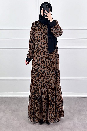 Damla Şifon Elbise - Kahverengi