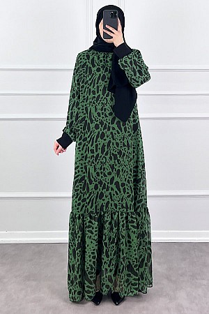 Damla Şifon Elbise - Yeşil