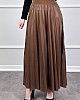 Deri Görünümlü Etek - Kahverengi