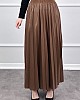 Deri Görünümlü Etek - Kahverengi