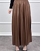 Deri Görünümlü Etek - Kahverengi