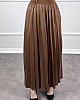 Deri Görünümlü Etek - Kahverengi