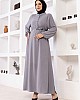 Düğmeli Ayrobin Kumaş Elbise - Gri