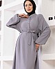 Düğmeli Ayrobin Kumaş Elbise - Gri