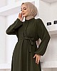 Düğmeli Ayrobin Kumaş Elbise - Haki